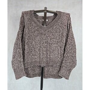 Derek Heart Cable Knit Sweater Top Women Size 2X Long Sleeve V-Neck Brown NEW‎